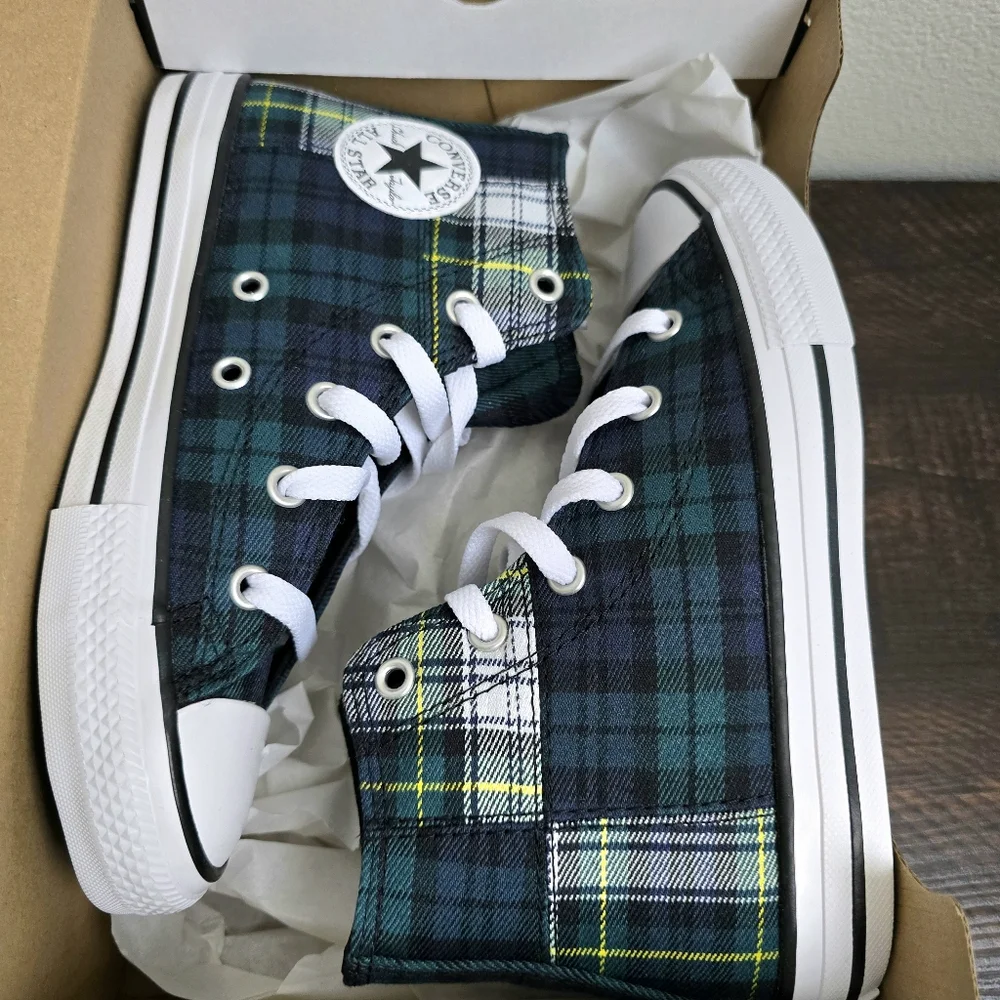 Converse Kids Chuck Taylor Plaid Luxe High Top Sneakers Green Blue Size 1 Youth‎